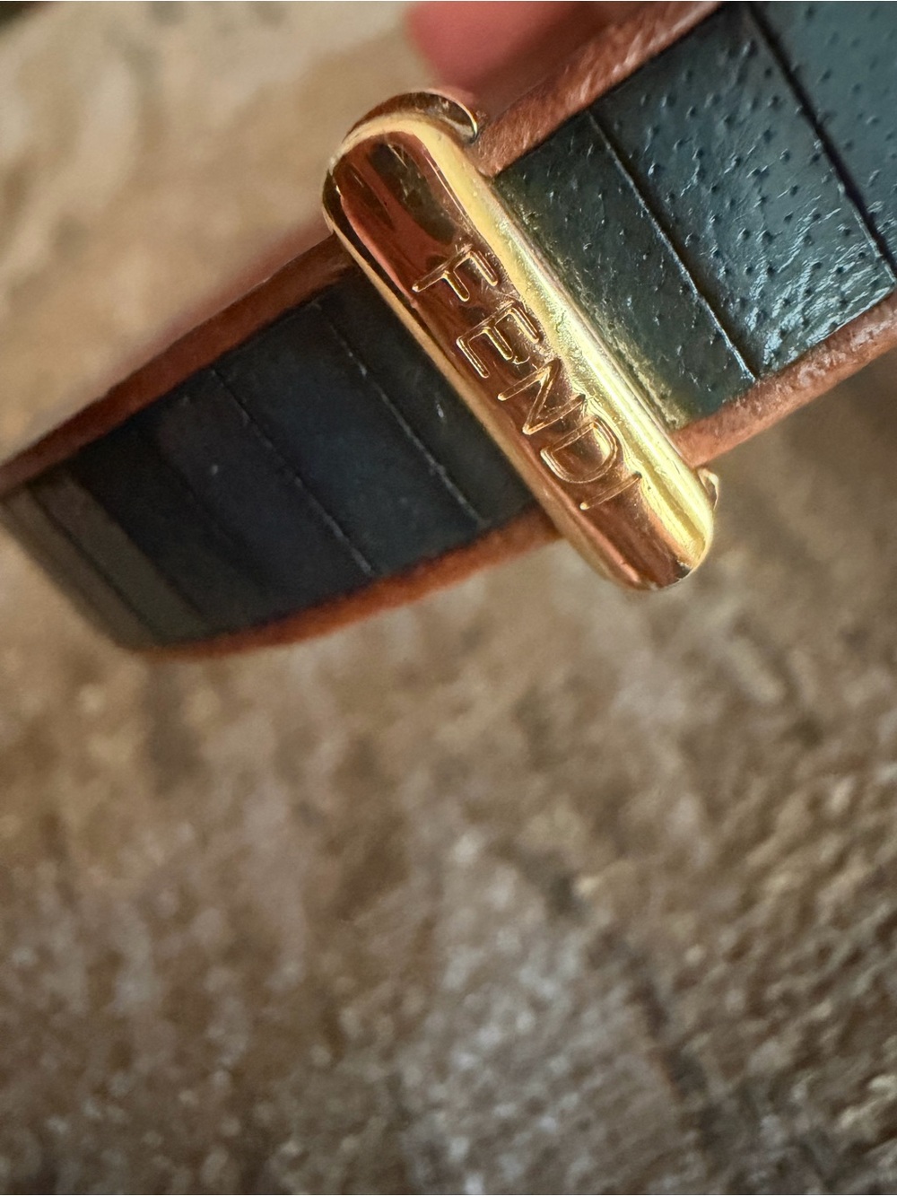 Fendi Blue Leather and brown wood Bangle bracelet.Rare find!Authentic